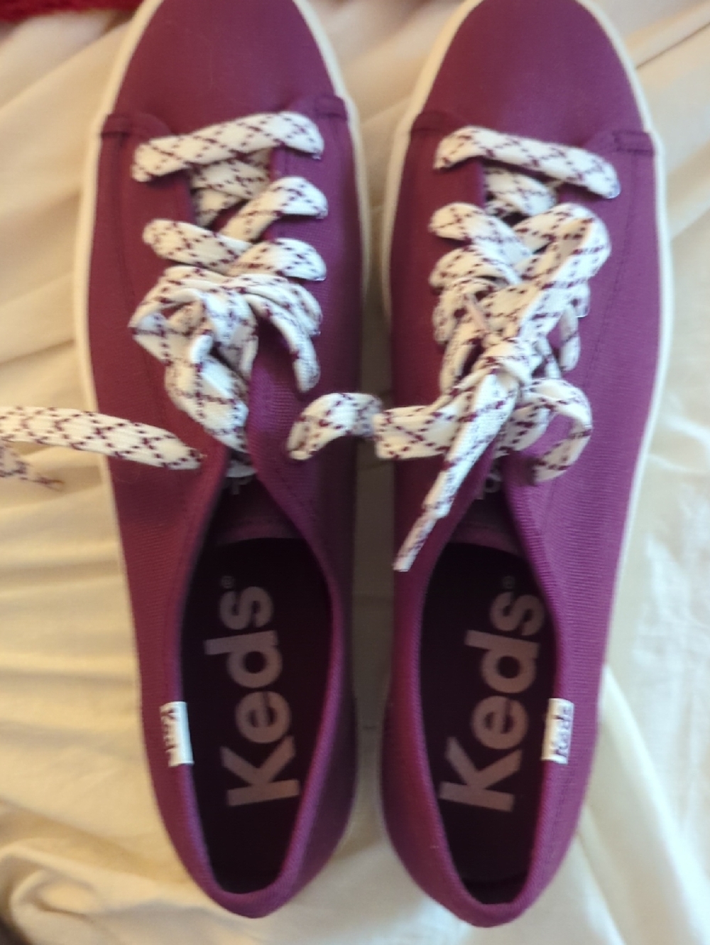 Keds Plum Canvas Sneakers with Patterned White Laces